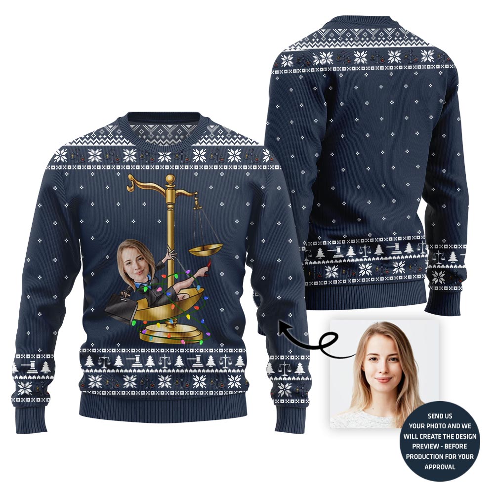 Funny Custom Face Lawyer Ugly Christmas Sweater