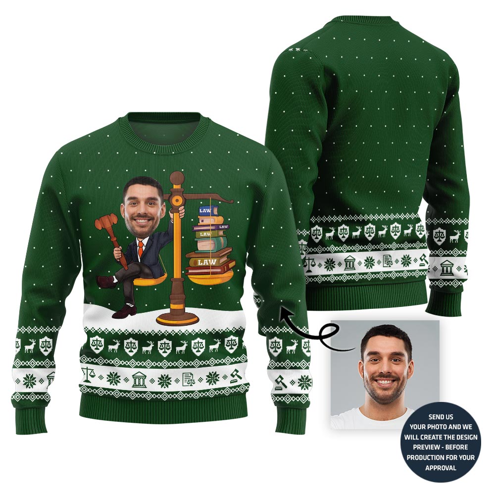 Funny Custom Face Lawyer Ugly Holiday Sweater For Men