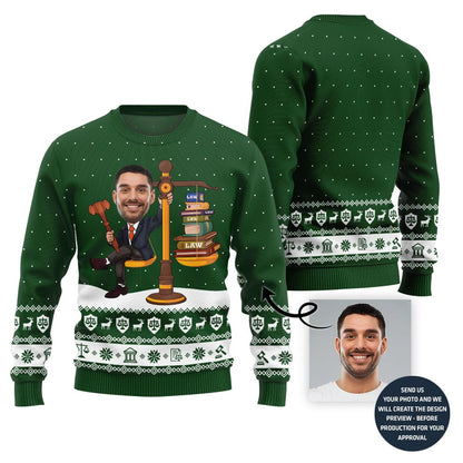 Funny Custom Face Lawyer Ugly Holiday Sweater For Men