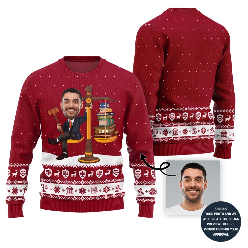 Funny Custom Face Lawyer Ugly Holiday Sweater For Men
