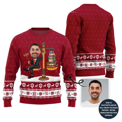 Funny Custom Face Lawyer Ugly Holiday Sweater For Men