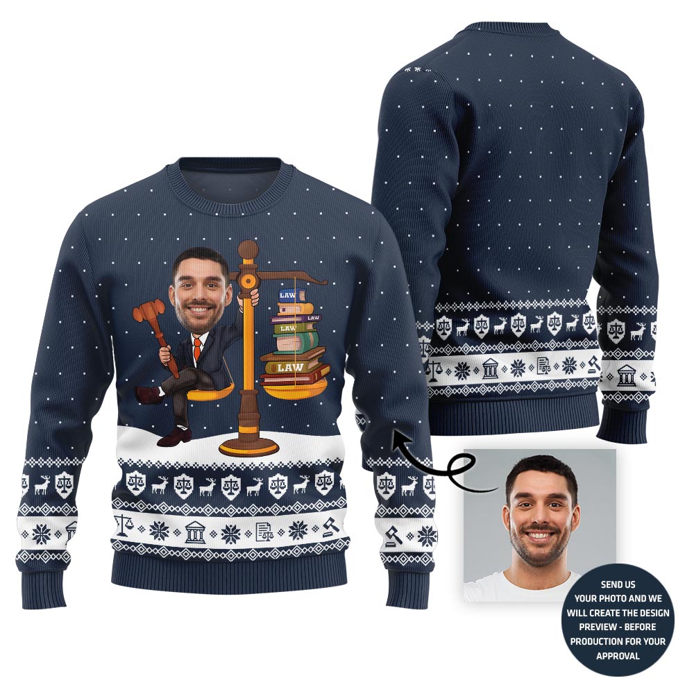 Funny Custom Face Lawyer Ugly Holiday Sweater For Men