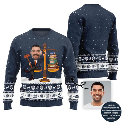 Funny Custom Face Lawyer Ugly Holiday Sweater For Men