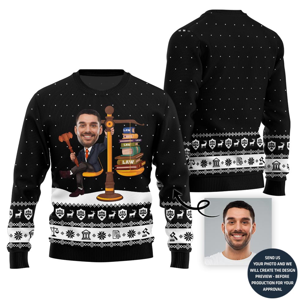 Funny Custom Face Lawyer Ugly Holiday Sweater For Men