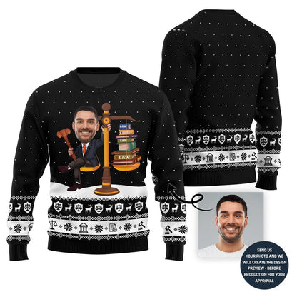 Funny Custom Face Lawyer Ugly Holiday Sweater For Men