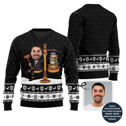 Funny Custom Face Lawyer Ugly Holiday Sweater For Men