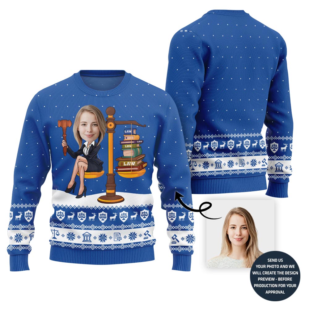 Funny Custom Face Lawyer Ugly Xmas Sweater For Women