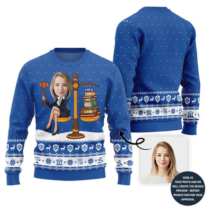 Funny Custom Face Lawyer Ugly Xmas Sweater For Women