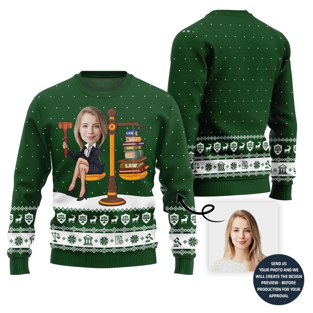 Funny Custom Face Lawyer Ugly Xmas Sweater For Women