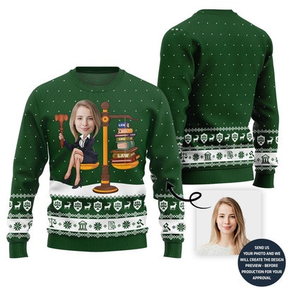 Funny Custom Face Lawyer Ugly Xmas Sweater For Women