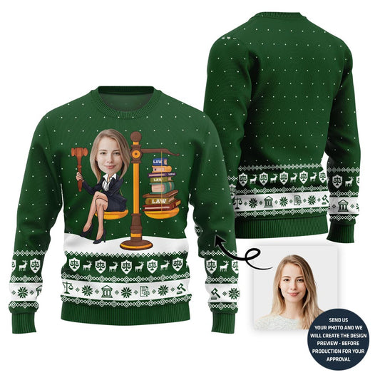 Funny Custom Face Lawyer Ugly Xmas Sweater For Women