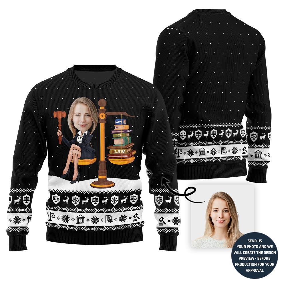Funny Custom Face Lawyer Ugly Xmas Sweater For Women
