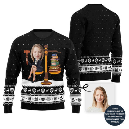 Funny Custom Face Lawyer Ugly Xmas Sweater For Women