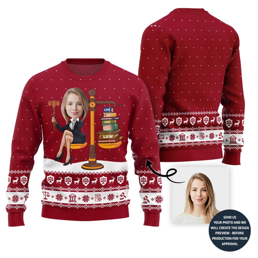 Funny Custom Face Lawyer Ugly Xmas Sweater For Women
