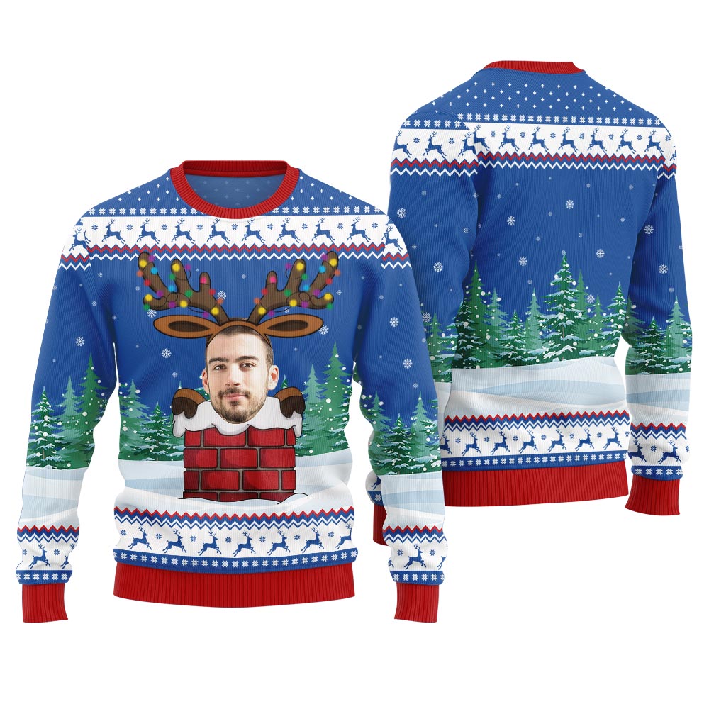Funny Custom Face Reindeer Ugly Christmas Sweater Adults