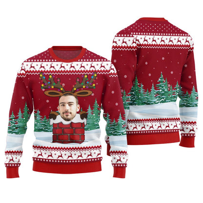 Funny Custom Face Reindeer Ugly Christmas Sweater Adults