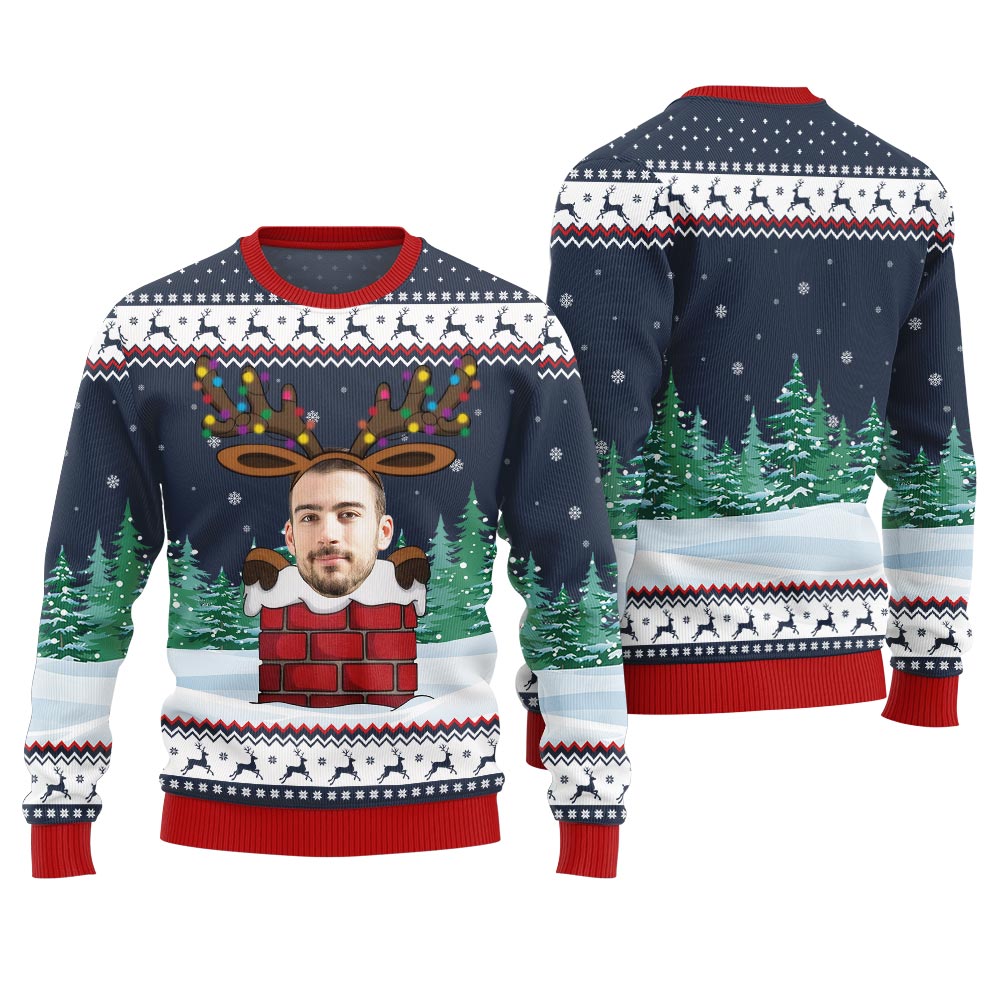 Funny Custom Face Reindeer Ugly Christmas Sweater Adults