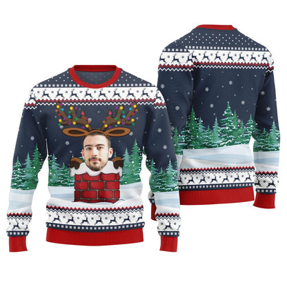 Funny Custom Face Reindeer Ugly Christmas Sweater Adults