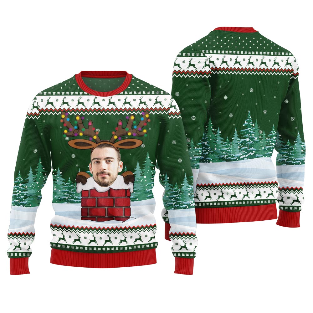 Funny Custom Face Reindeer Ugly Christmas Sweater Adults