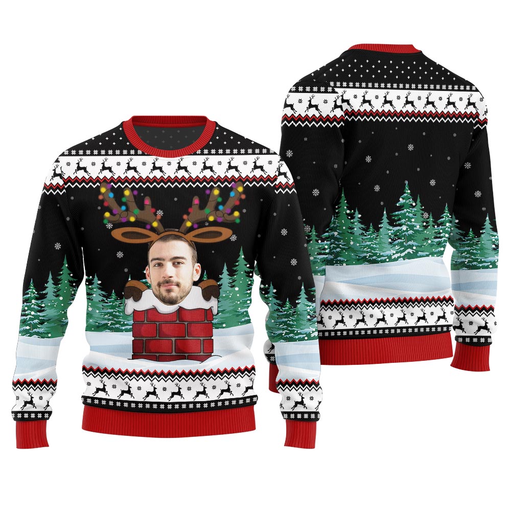 Funny Custom Face Reindeer Ugly Christmas Sweater Adults