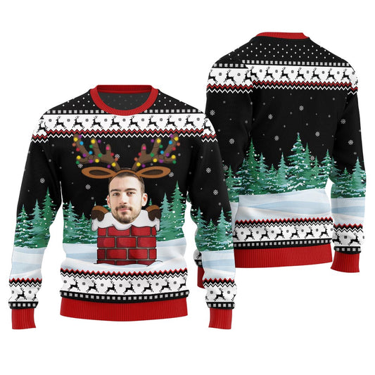 Funny Custom Face Reindeer Ugly Christmas Sweater Adults