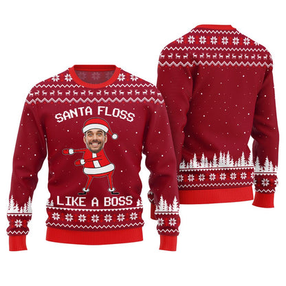 Funny Custom Face Santa Floss Like A Boss Ugly Christmas Sweater