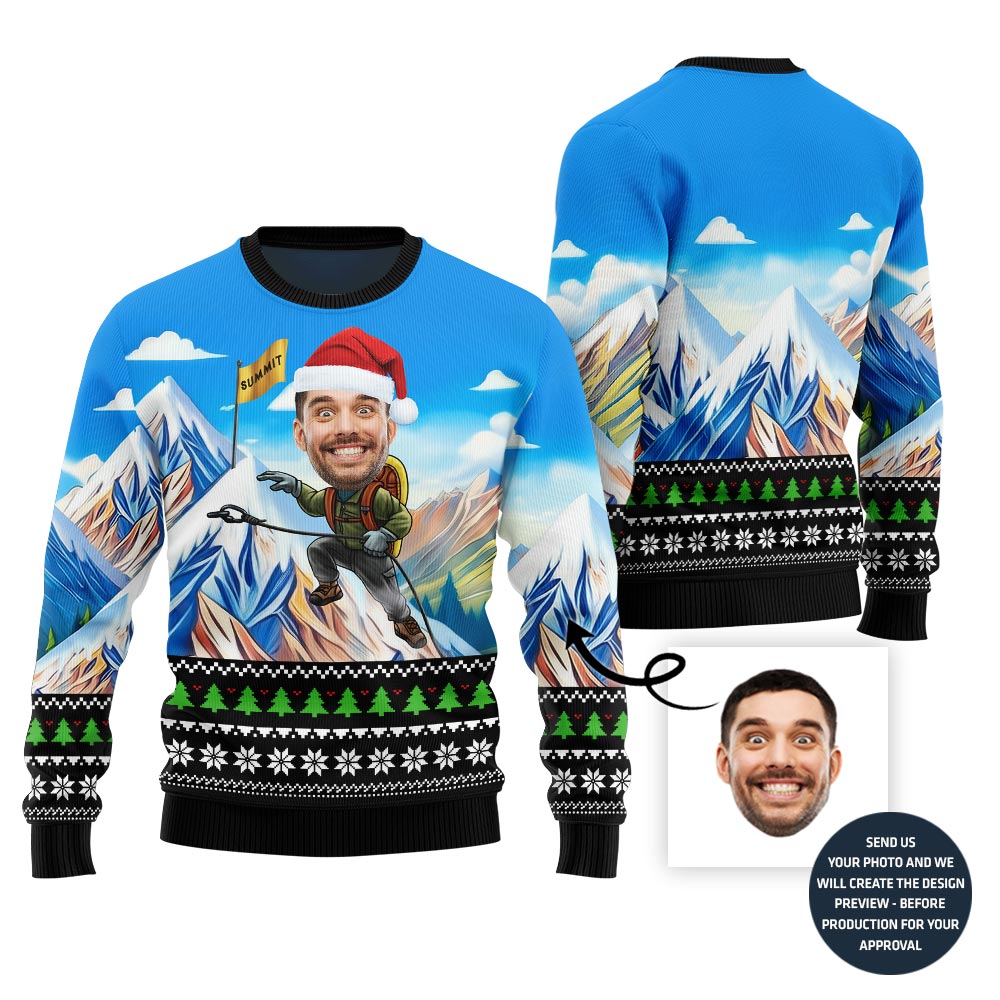 Funny Custom Face Summit Trek Ugly Christmas Sweater