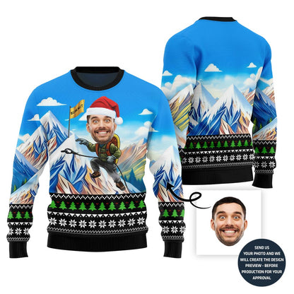 Funny Custom Face Summit Trek Ugly Christmas Sweater