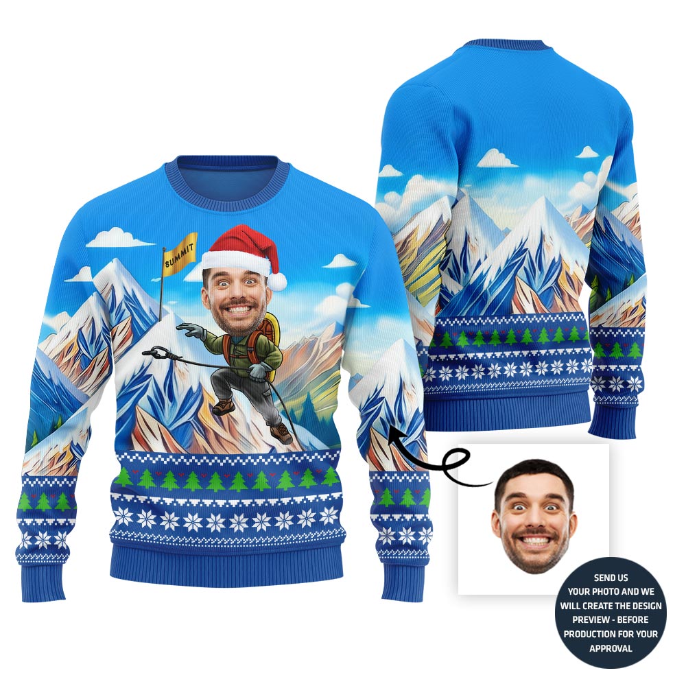 Funny Custom Face Summit Trek Ugly Christmas Sweater