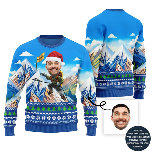 Funny Custom Face Summit Trek Ugly Christmas Sweater