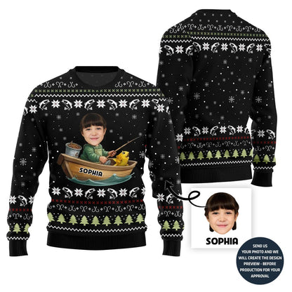 Funny Custom Fishing Face and Name Ugly Christmas Sweater
