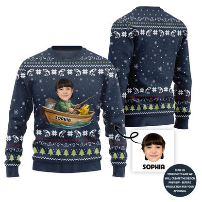 Funny Custom Fishing Face and Name Ugly Christmas Sweater