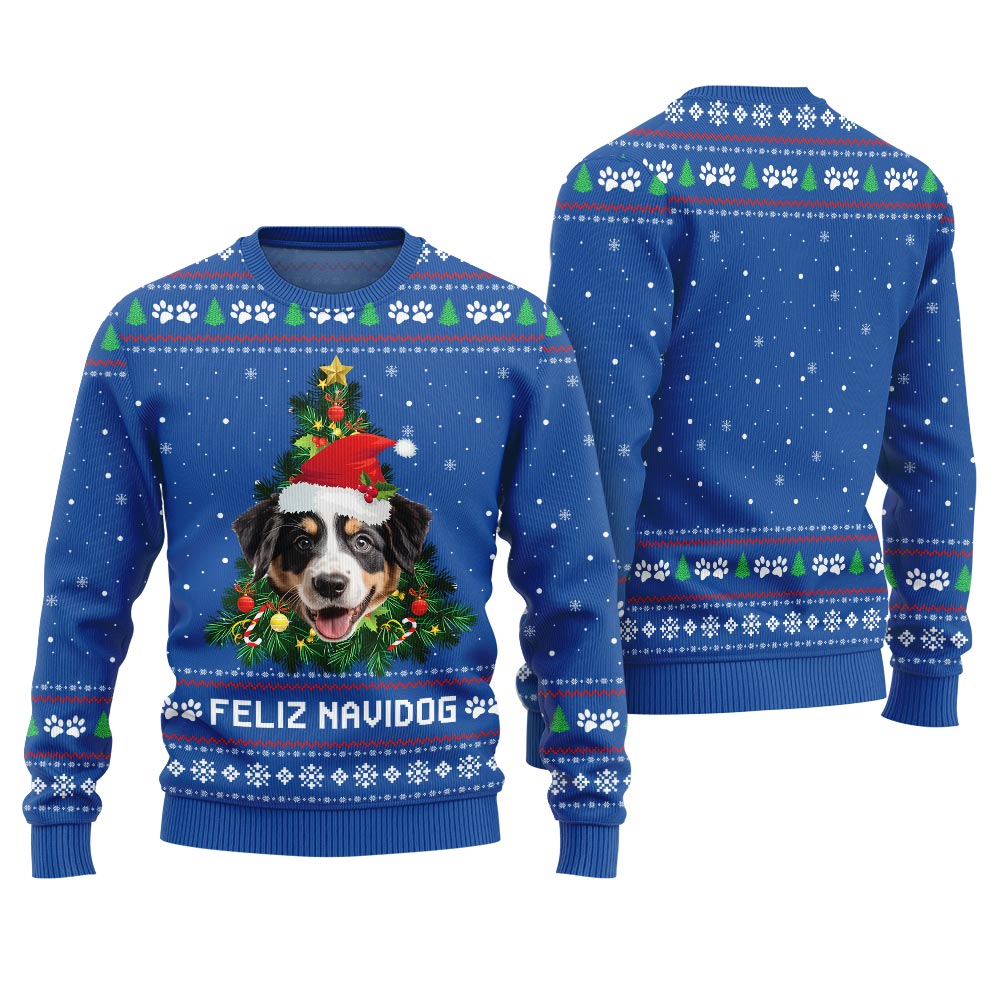 Funny Custom Furry Friend In A Festive Santa Hat Christmas Sweater