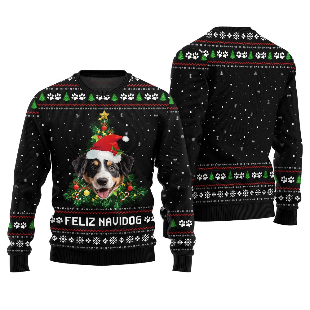 Funny Custom Furry Friend In A Festive Santa Hat Christmas Sweater