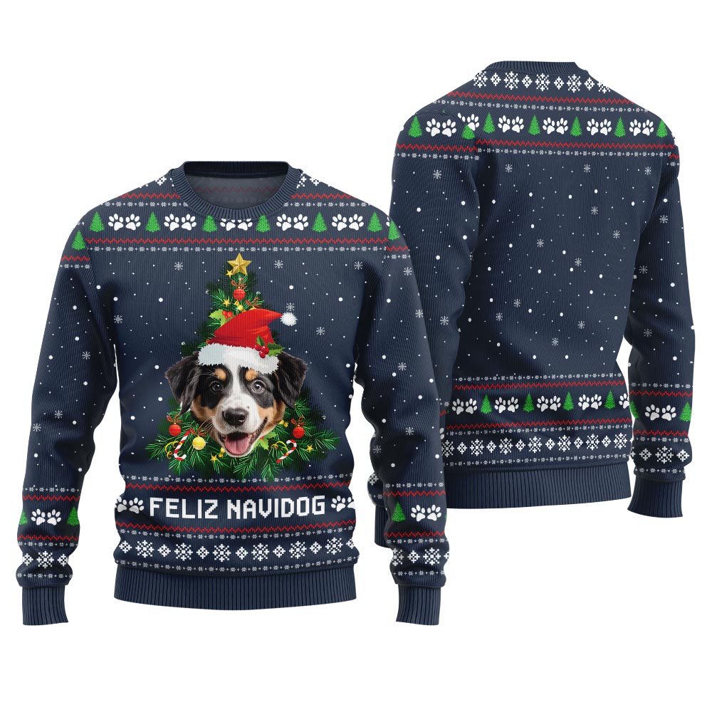 Funny Custom Furry Friend In A Festive Santa Hat Christmas Sweater