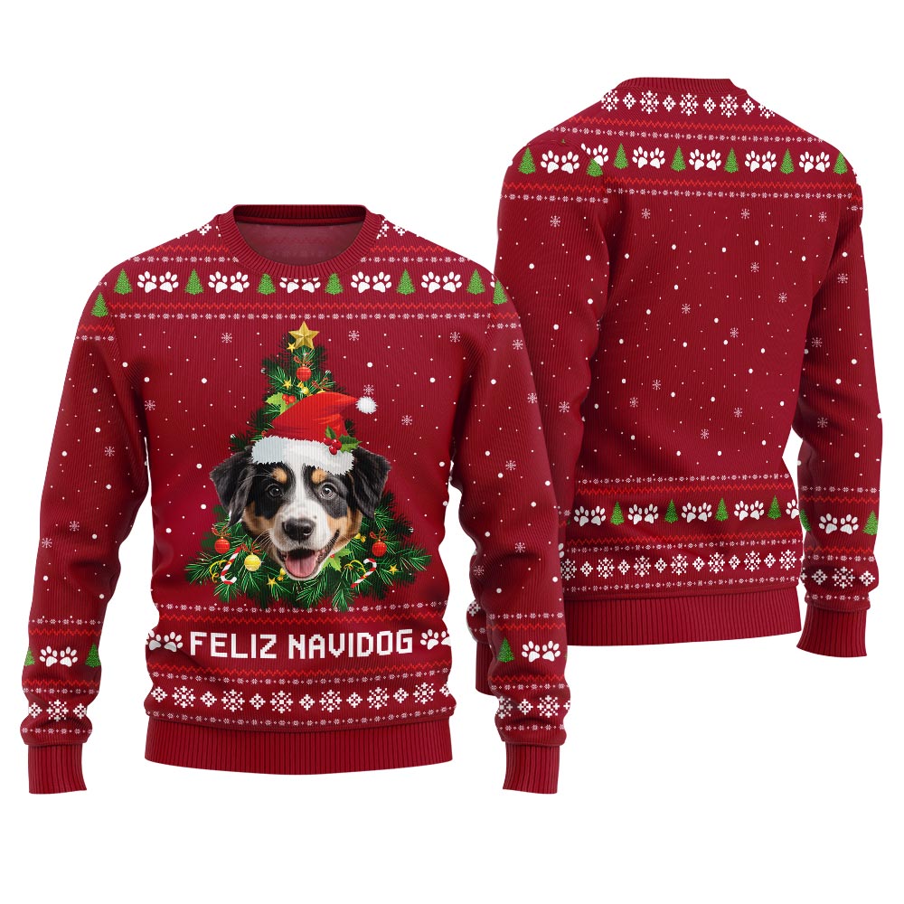 Funny Custom Furry Friend In A Festive Santa Hat Christmas Sweater