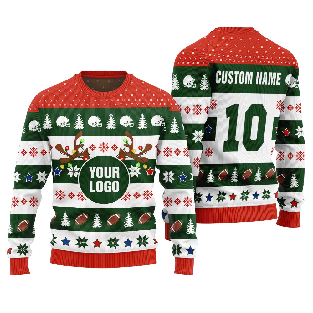 Funny Custom Logo And Name Brand Football Ugly Christmas Sweater Men