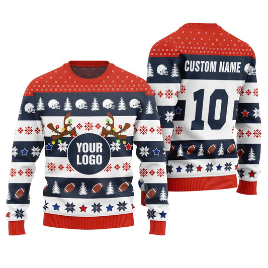 Funny Custom Logo And Name Brand Football Ugly Christmas Sweater Men