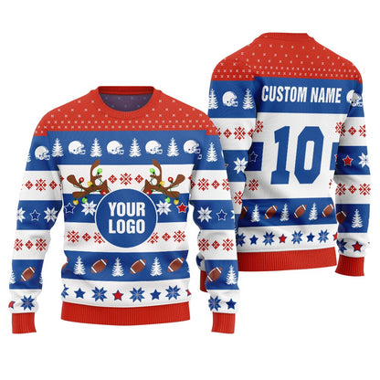 Funny Custom Logo And Name Brand Football Ugly Christmas Sweater Men