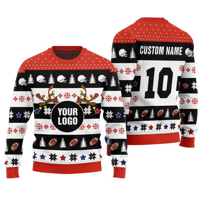 Funny Custom Logo And Name Brand Football Ugly Christmas Sweater Men