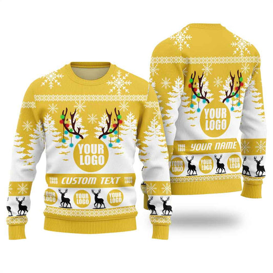 Funny Custom Logo And Text Ugly Xmas Sweater Yellow