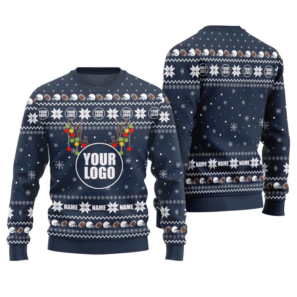 Funny Custom Name And Logo Brand Football Ugly Sweater Women