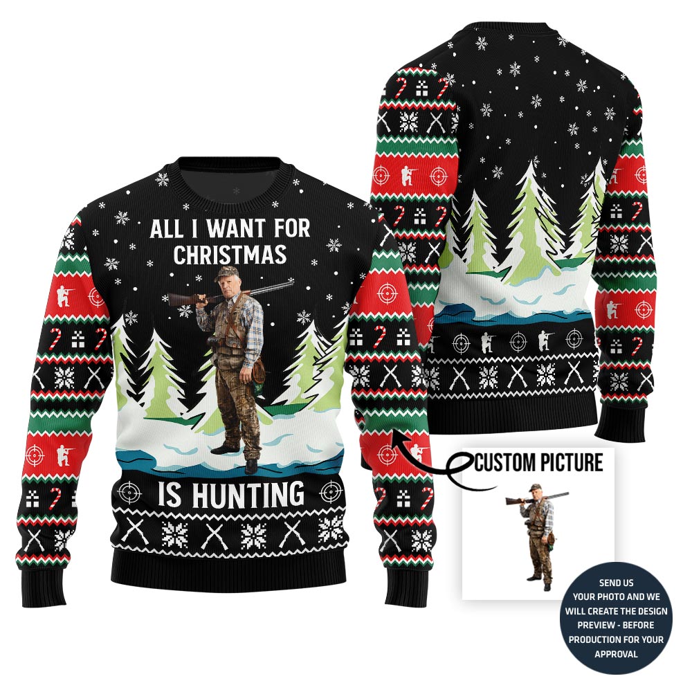 Funny Custom Photo Hunting Ugly Christmas Sweater For Men