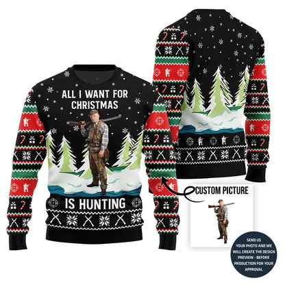 Funny Custom Photo Hunting Ugly Christmas Sweater For Men