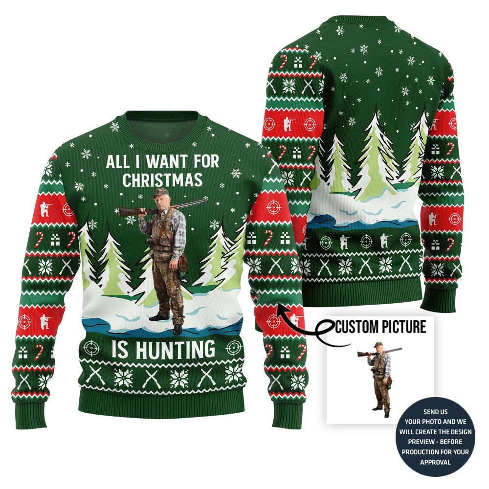 Funny Custom Photo Hunting Ugly Christmas Sweater For Men