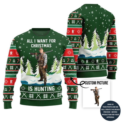 Funny Custom Photo Hunting Ugly Christmas Sweater For Men