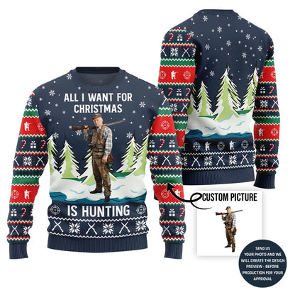 Funny Custom Photo Hunting Ugly Christmas Sweater For Men