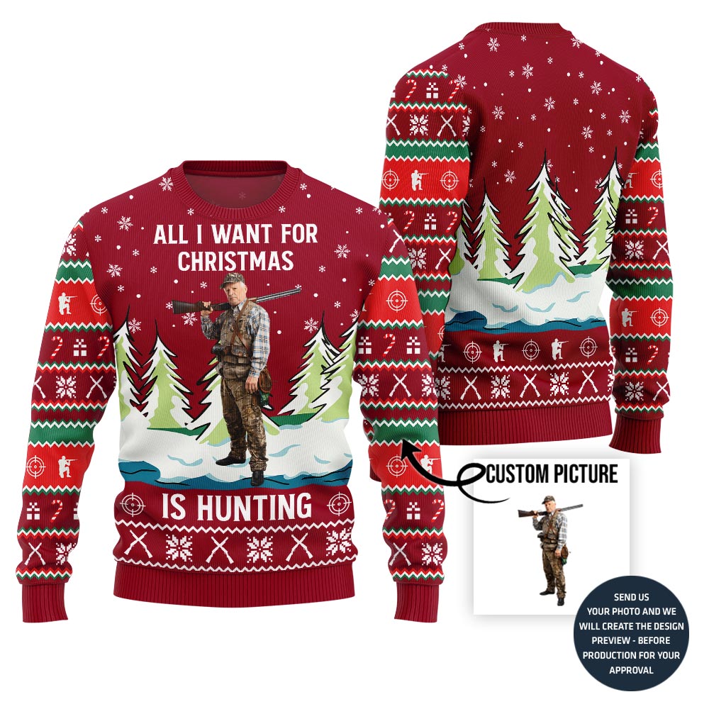 Funny Custom Photo Hunting Ugly Christmas Sweater For Men