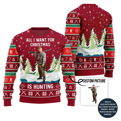 Funny Custom Photo Hunting Ugly Christmas Sweater For Men