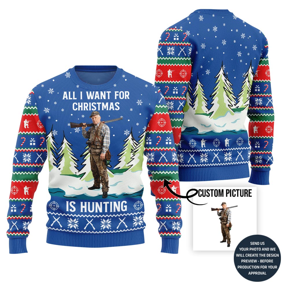 Funny Custom Photo Hunting Ugly Christmas Sweater For Men